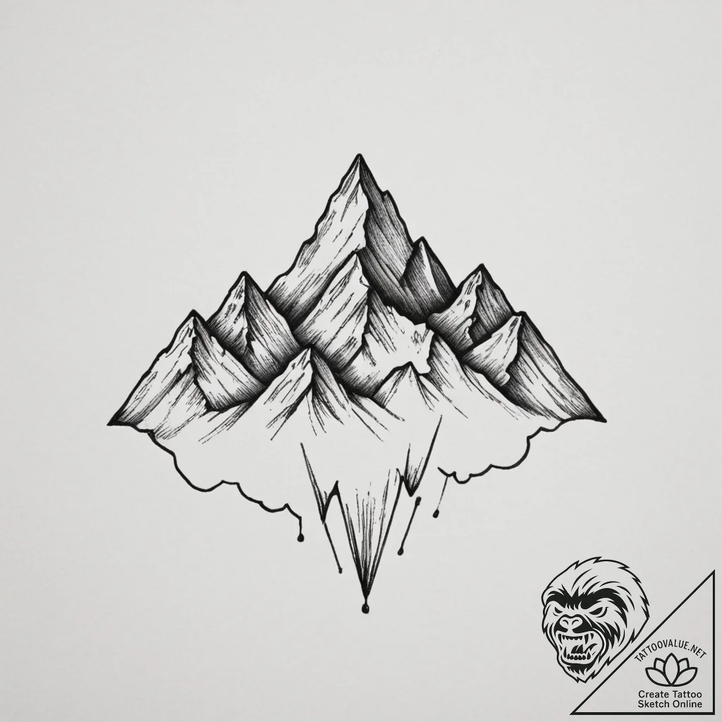 Tattoo sketch a small, minimalist mountain pe... - tattoo sketch (№1755066772_0, 13.08.2025 06:32) — tattoovalue.net
