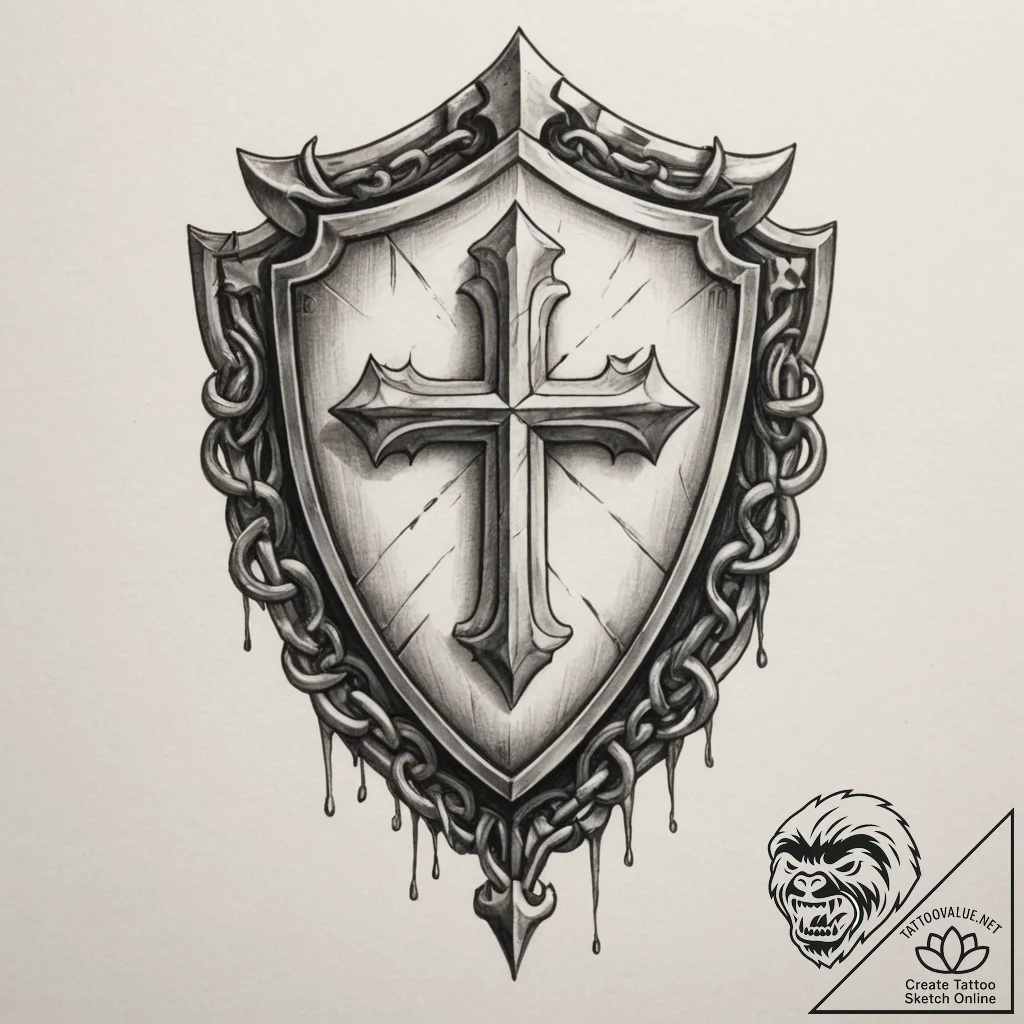 Tattoo design a shield with a stylized symbol... - tattoo sketch (№1755068171_0, 13.08.2025 06:56) — tattoovalue.net