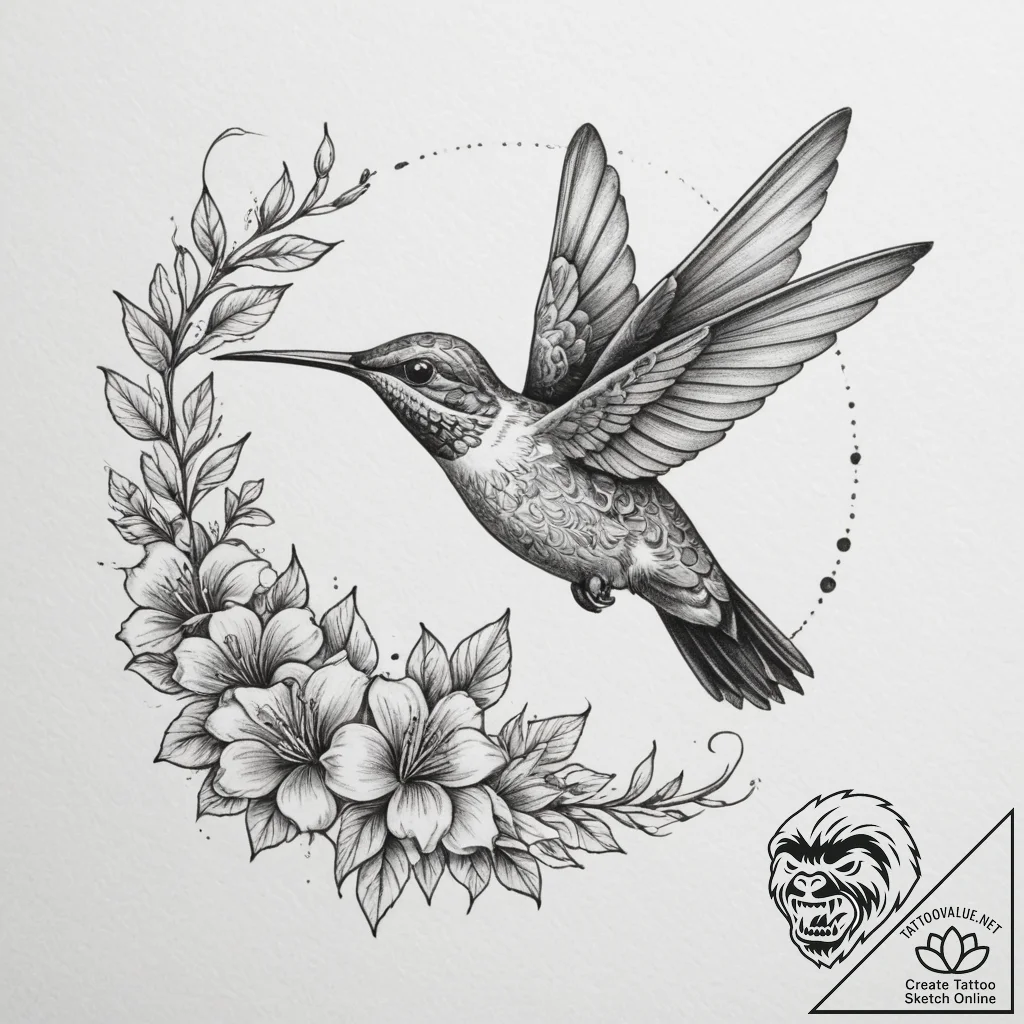 Tattoo design a small, elegant hummingbird ho... - tattoo sketch (№1755068567_0, 13.08.2025 07:02) — tattoovalue.net