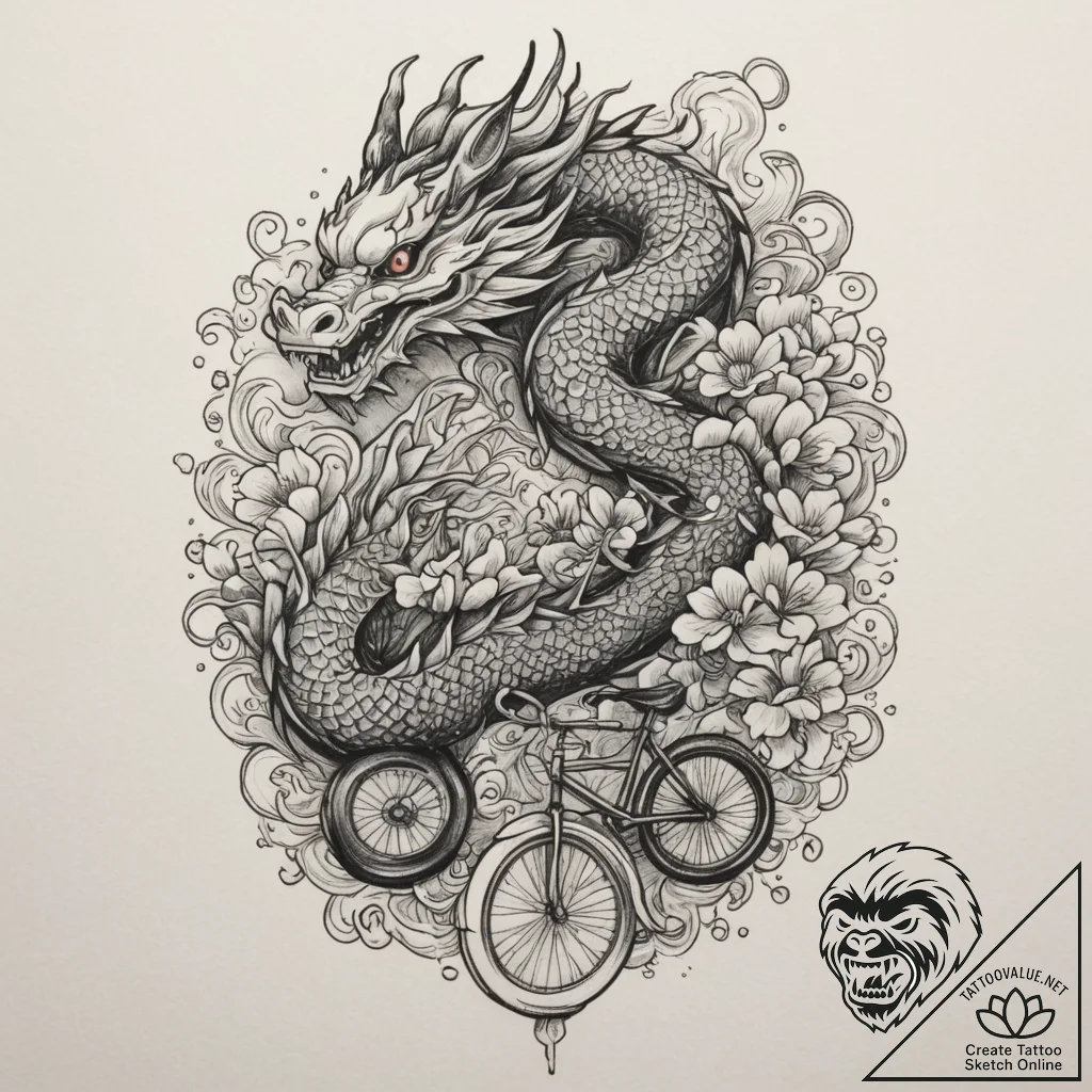A shot of cyclists waiting for a traffic ligh... - tattoo sketch (№1755068965_0, 13.08.2025 07:09) — tattoovalue.net