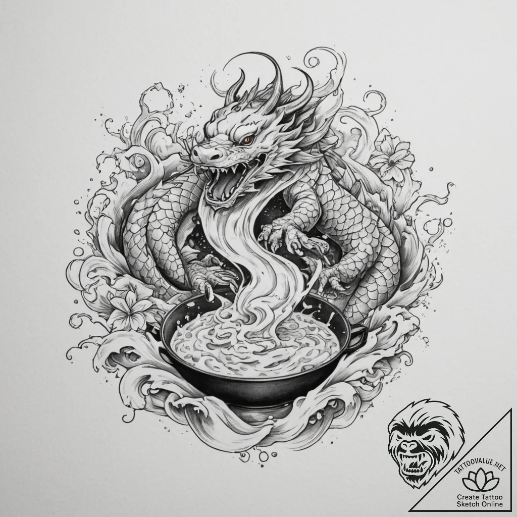 A chef flipping a pancake in a pan., tattoo d... - tattoo sketch (№1755069165_0, 13.08.2025 07:12) — tattoovalue.net
