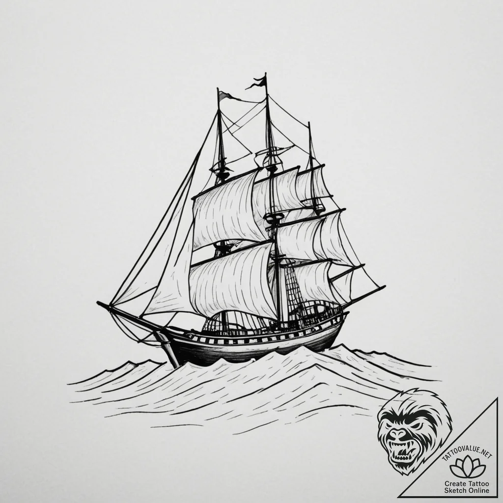 A ship sailing on a sea of sand, tattoo drawi... - tattoo sketch (№1755069564_0, 13.08.2025 07:19) — tattoovalue.net