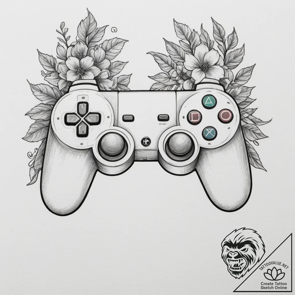 Tattoo sketch a game controller with a delica... - tattoo sketch (№1755070361_0, 13.08.2025 07:32) — tattoovalue.net