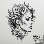 Human head with exposed holographic brain, ta… – tattoo sketch (№1755070558_0, 13.08.2025 07:35) — tattoovalue.net