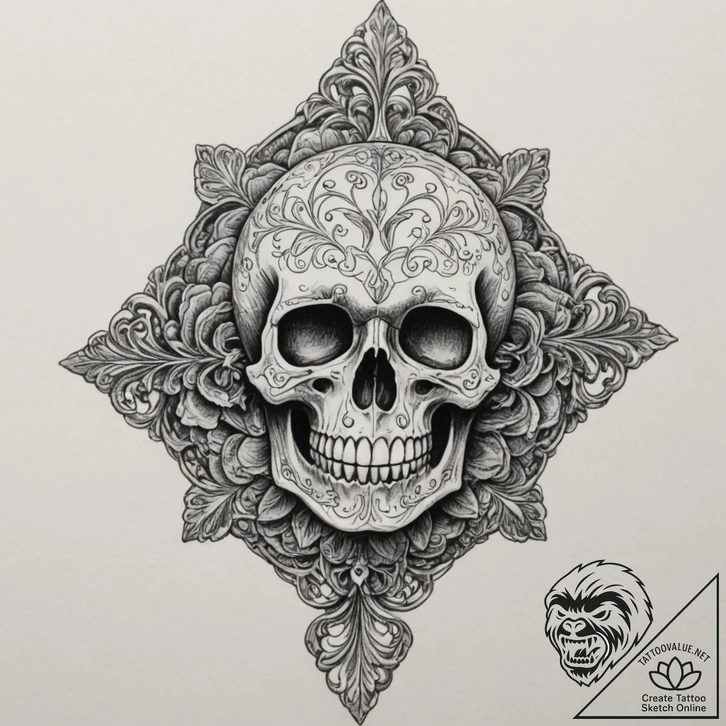 A filigree locket with a skull inside, tattoo... - tattoo sketch (№1755071356_0, 13.08.2025 07:49) — tattoovalue.net