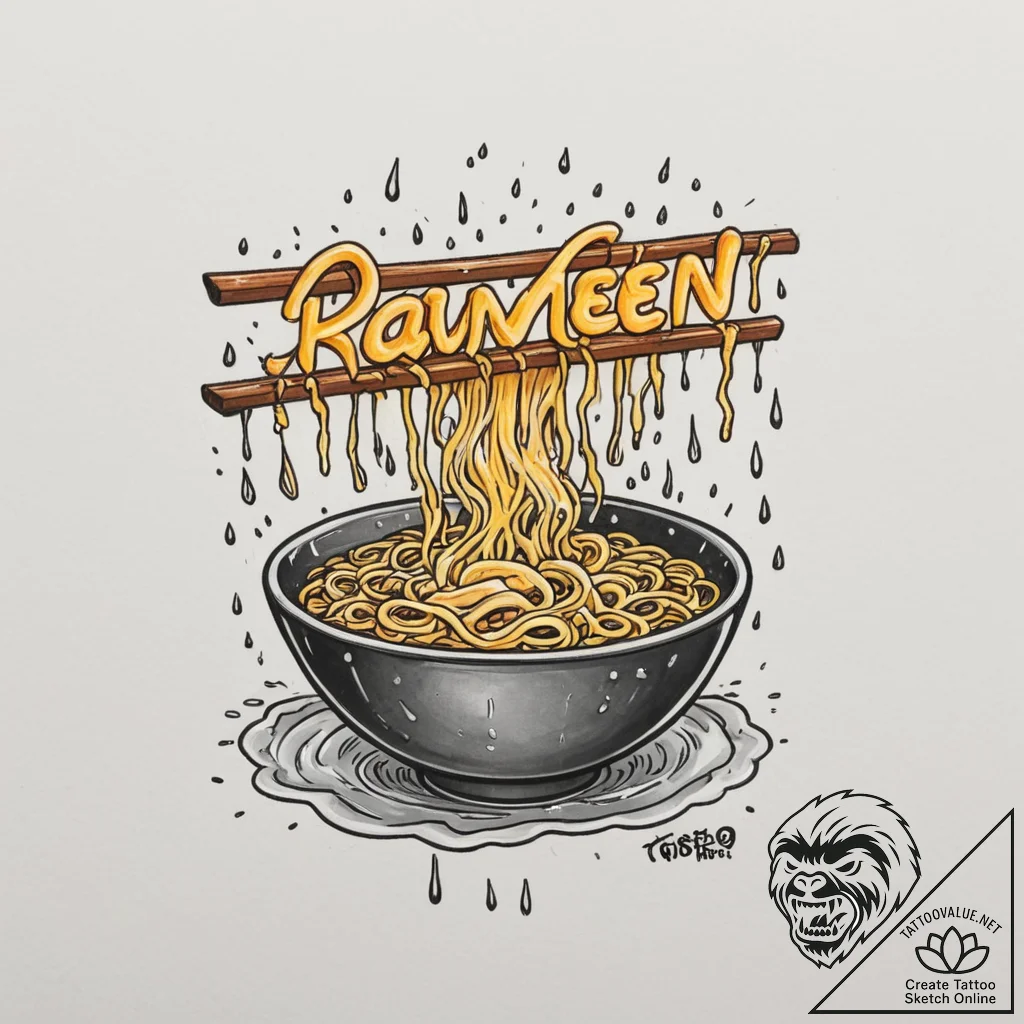 A neon ramen shop sign in the rain - tattoo sketch (№1755071756_0, 13.08.2025 07:55) — tattoovalue.net