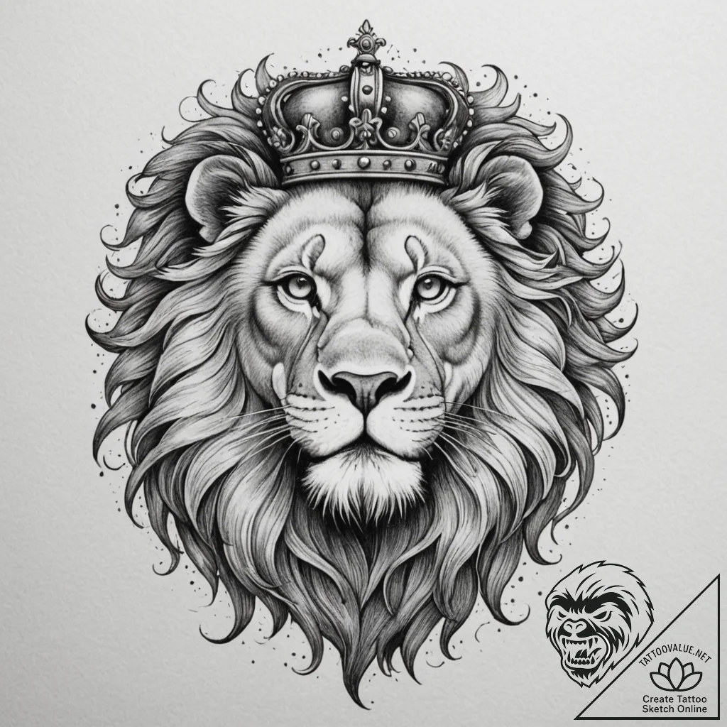 Tattoo sketch a regal leo lion, with a flowin... - tattoo sketch (№1755071956_0, 13.08.2025 07:59) — tattoovalue.net