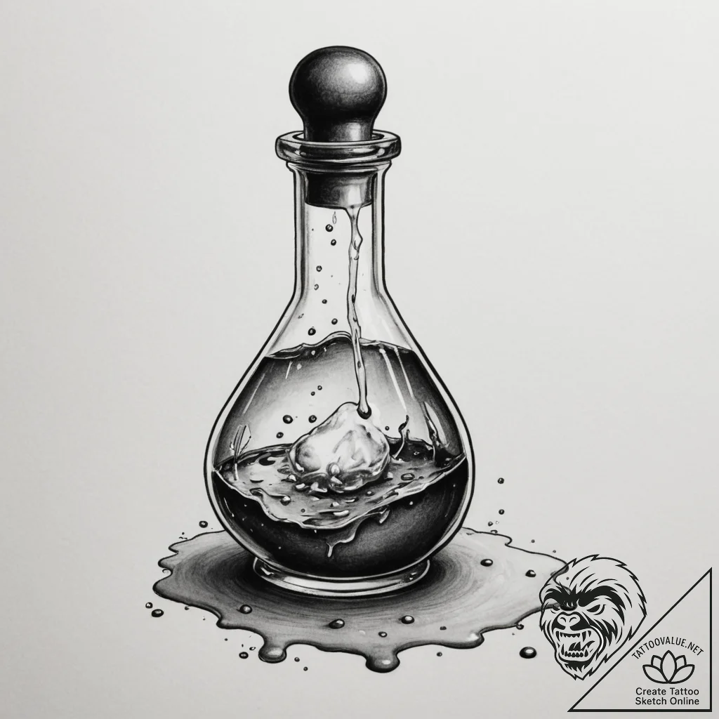 Tattoo sketch a bubbling potion bottle with a... - tattoo sketch (№1755072156_0, 13.08.2025 08:02) — tattoovalue.net