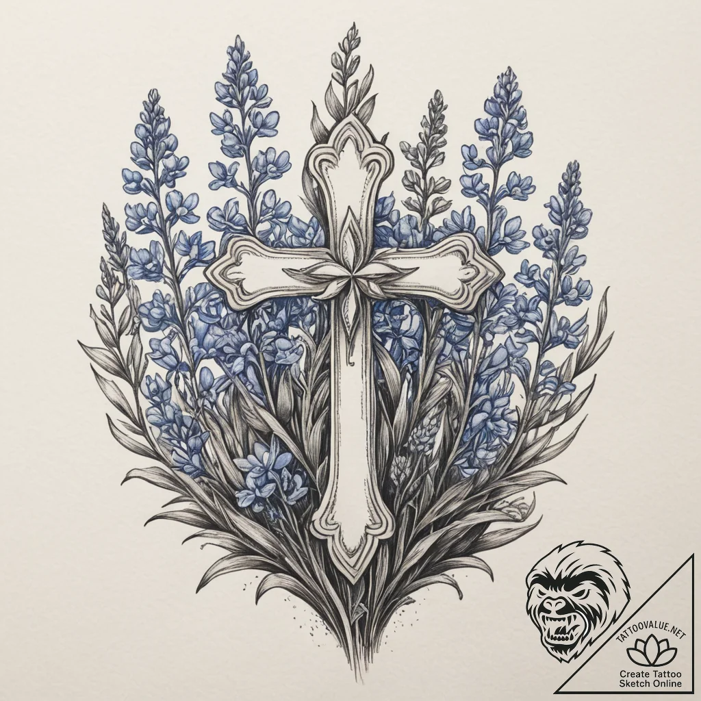 A field of bluebonnets in texas., concept art... - tattoo sketch (№1755072352_0, 13.08.2025 08:05) — tattoovalue.net