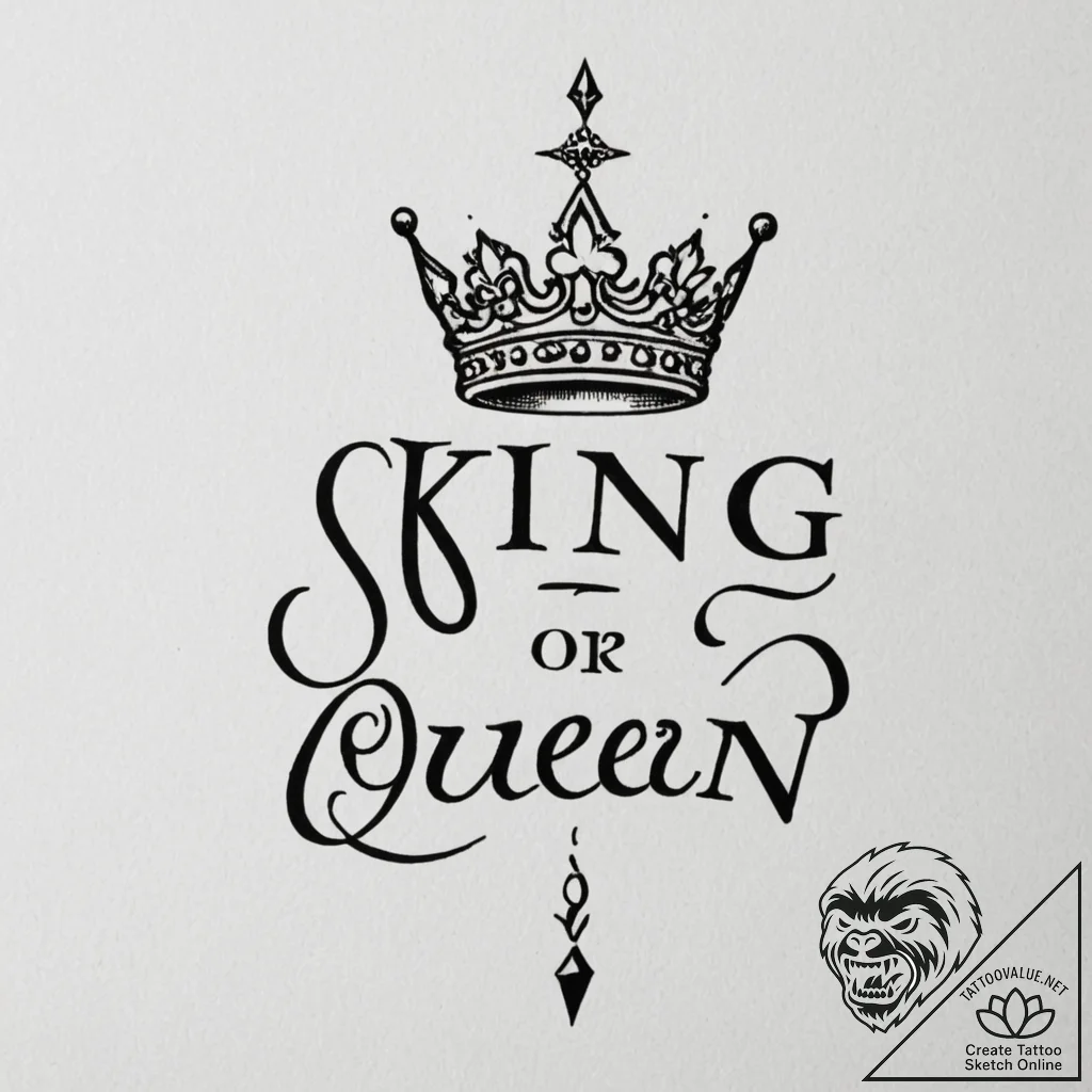 Tattoo design a small, elegant "king" or "que... - tattoo sketch (№1755073153_0, 13.08.2025 08:19) — tattoovalue.net