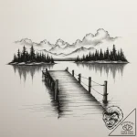 An old wooden pier stretching out into a calm… – tattoo sketch (№1755073351_0, 13.08.2025 08:22) — tattoovalue.net
