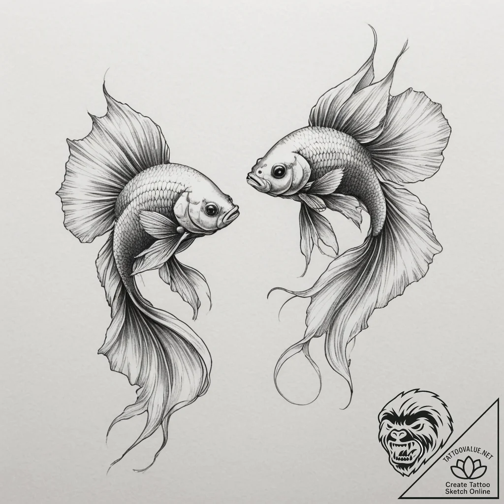 Two fighting fish (siamese fighting fish), ta... - tattoo sketch (№1755073751_0, 13.08.2025 08:29) — tattoovalue.net