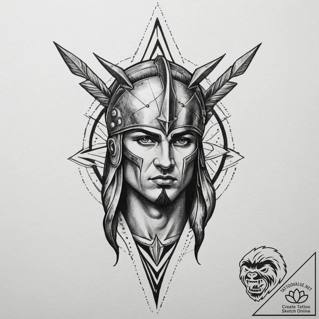 Tattoo design a spartan spear piercing throug... - tattoo sketch (№1755075544_0, 13.08.2025 08:59) — tattoovalue.net