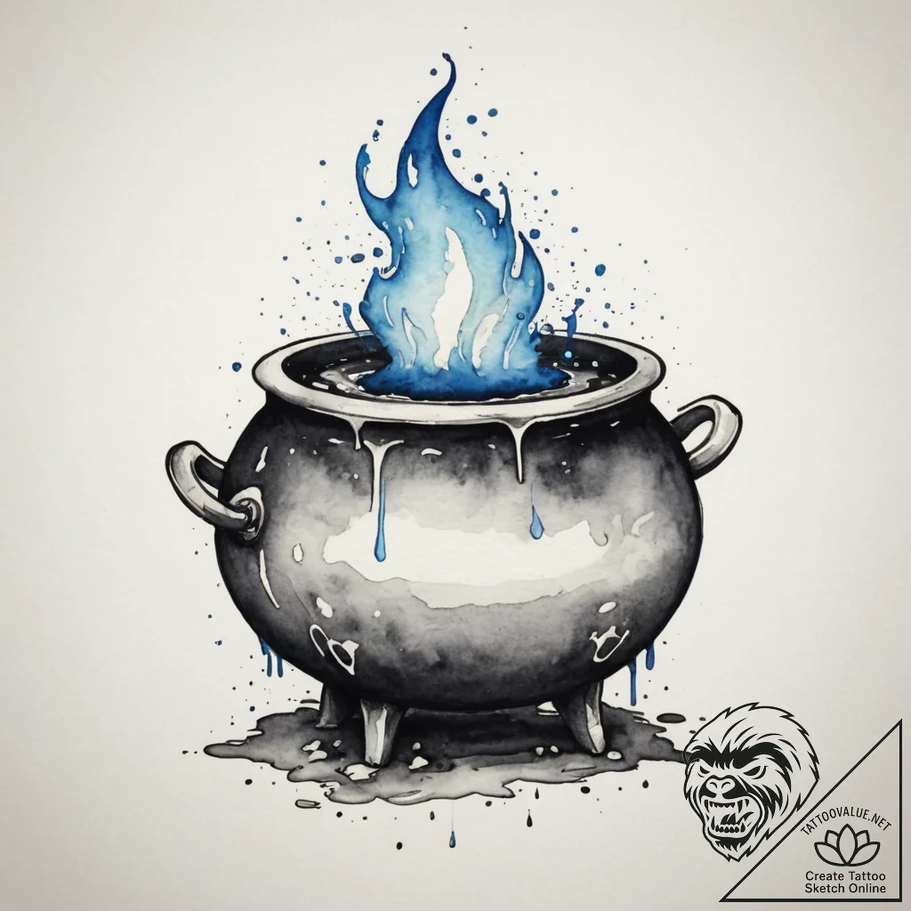 A witch's cauldron, tattoo drawing outline, c... - tattoo sketch (№1755075747_0, 13.08.2025 09:02) — tattoovalue.net