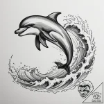 Tattoo design a graceful dolphin, leaping fro… – tattoo sketch (№1755076742_0, 13.08.2025 09:19) — tattoovalue.net