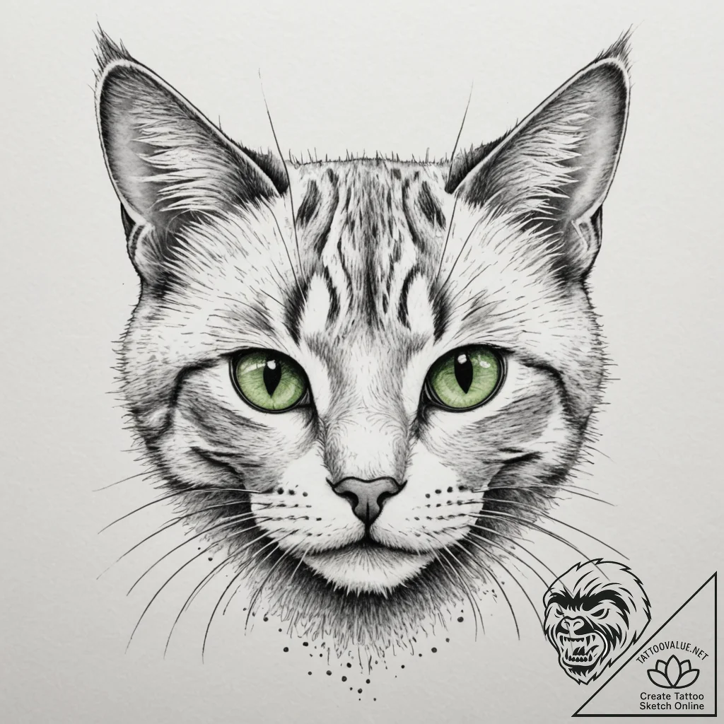 A close-up of a cat's vibrant green eye., art... - tattoo sketch (№1755076940_0, 13.08.2025 09:22) — tattoovalue.net
