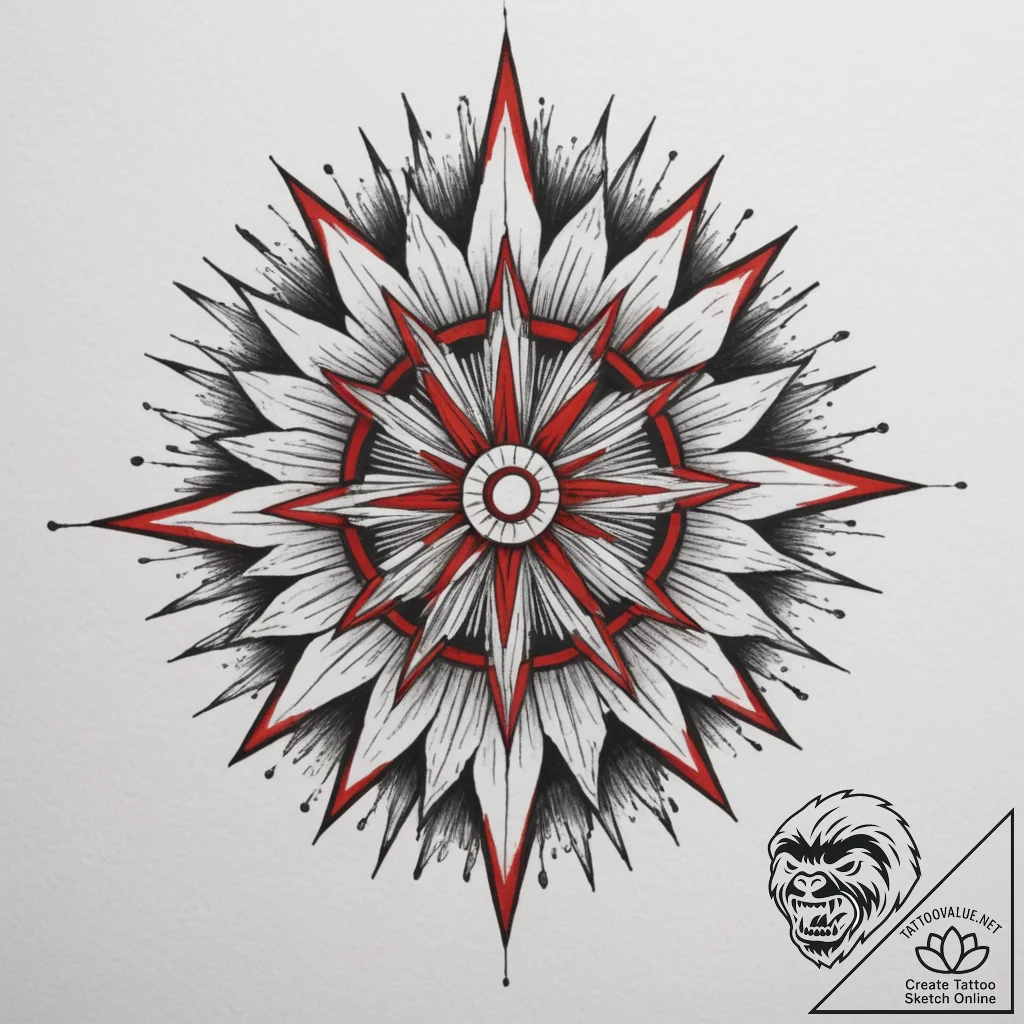 Tattoo sketch a starburst effect emanating fr... - tattoo sketch (№1755077140_0, 13.08.2025 09:25) — tattoovalue.net