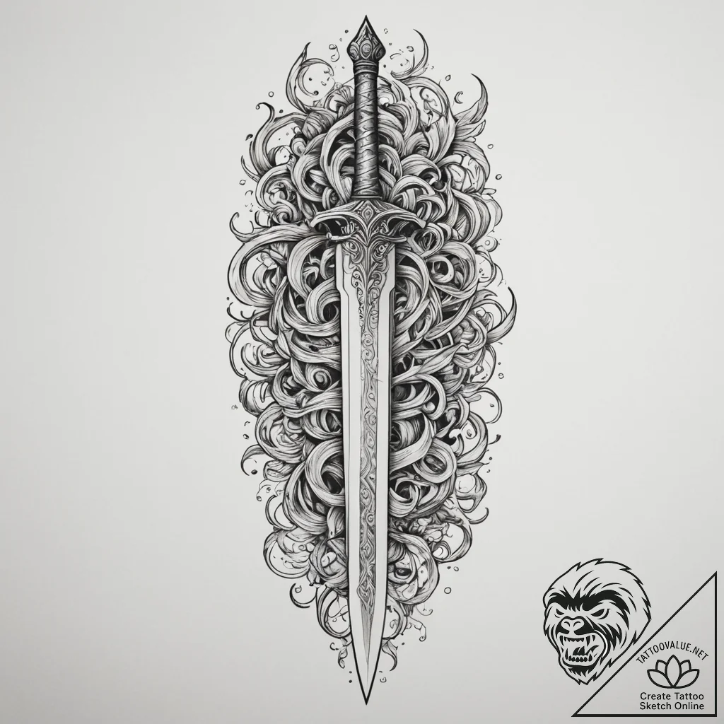 A nichirin sword from demon slayer, concept a... - tattoo sketch (№1755077536_0, 13.08.2025 09:32) — tattoovalue.net