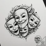 Theater masks, artistic tattoo sketch, on a c… – tattoo sketch (№1755077938_0, 13.08.2025 09:38) — tattoovalue.net