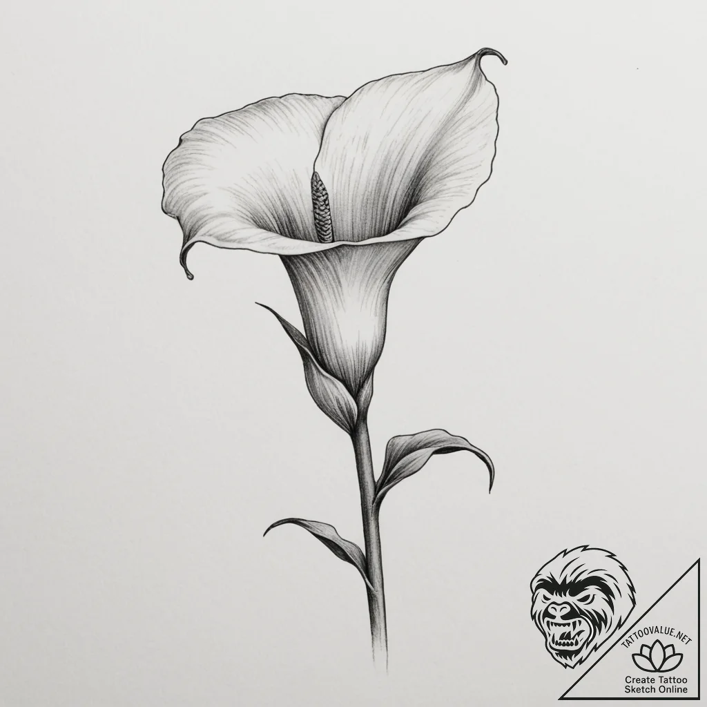 Tattoo sketch a single, elegant calla lily, s... - tattoo sketch (№1755078139_0, 13.08.2025 09:42) — tattoovalue.net