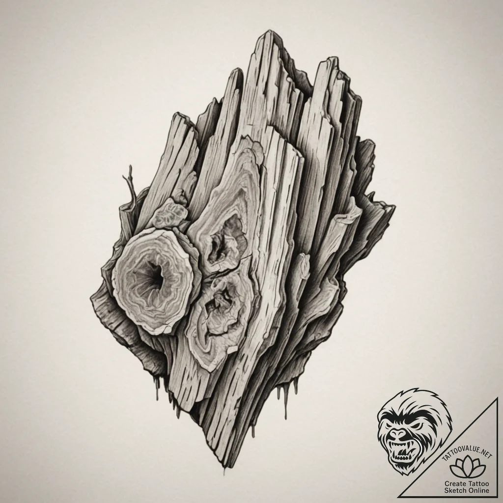 Petrified wood, concept art for tattoo, on a... - tattoo sketch (№1755078537_0, 13.08.2025 09:48) — tattoovalue.net