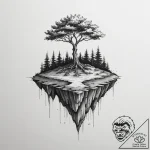 A floating island with a single tree, tattoo… – tattoo sketch (№1755082126_0, 13.08.2025 10:48) — tattoovalue.net