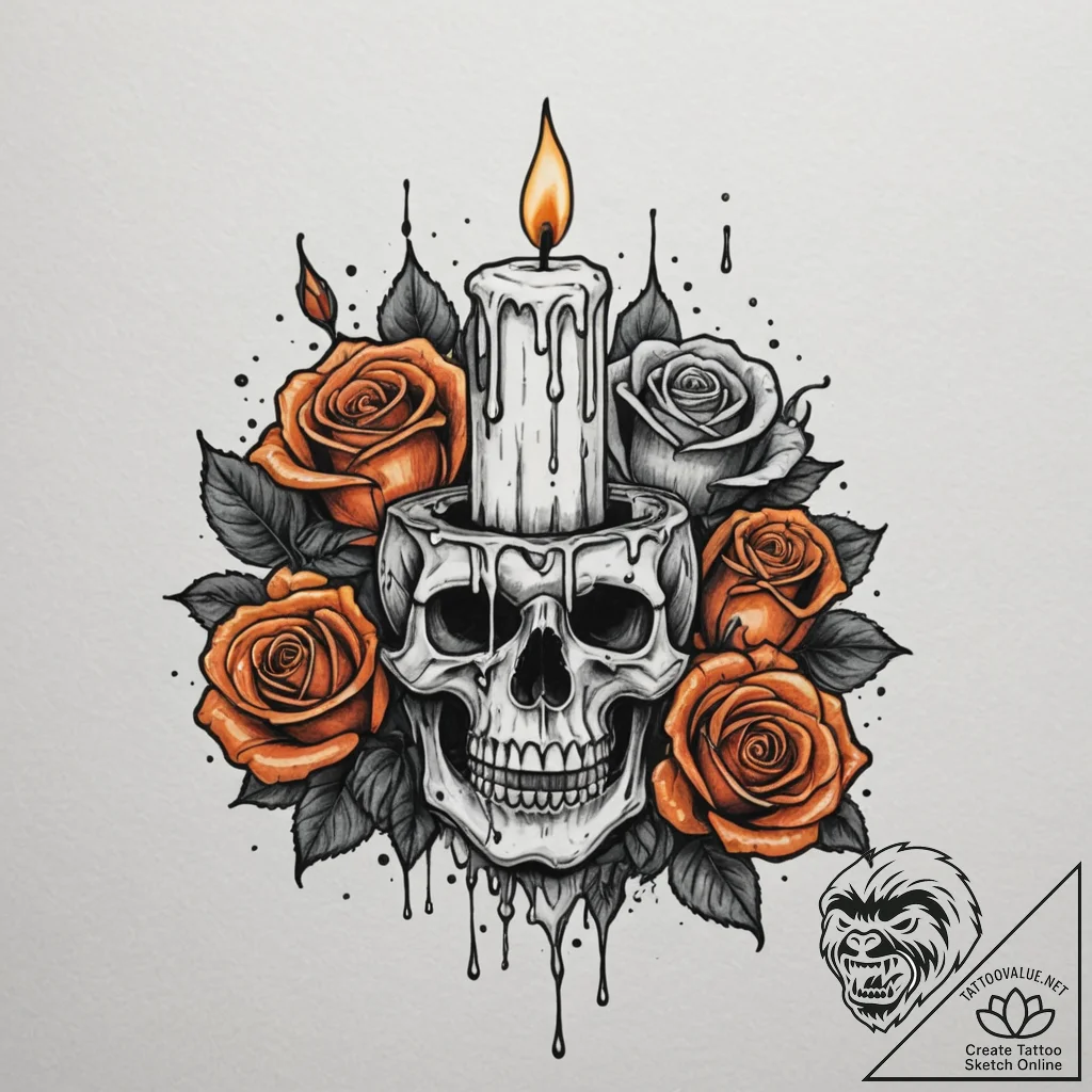 Tattoo design a single, dripping candle, evok... - tattoo sketch (№1755082325_0, 13.08.2025 10:52) — tattoovalue.net