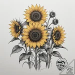 A field of sunflowers, all facing the sun. – tattoo sketch (№1755082526_0, 13.08.2025 10:55) — tattoovalue.net