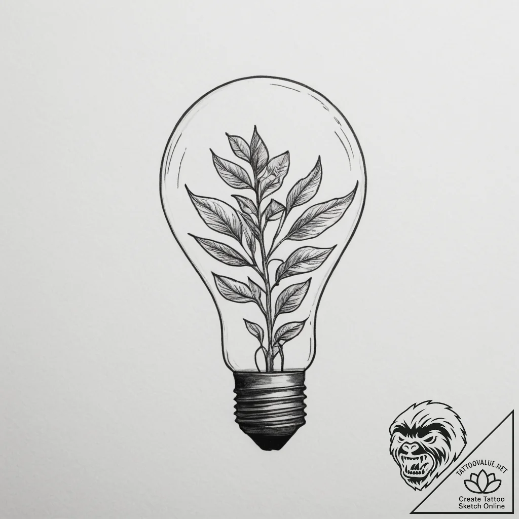 Lightbulb with a plant growing inside - tattoo sketch (№1755082924_0, 13.08.2025 11:02) — tattoovalue.net