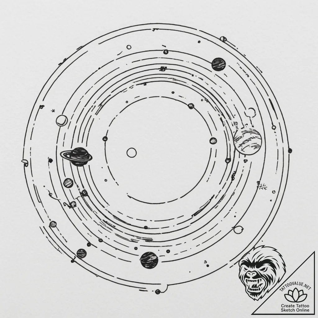 Tattoo design a simple planet outline with ti... - tattoo sketch (№1755085116_0, 13.08.2025 11:38) — tattoovalue.net