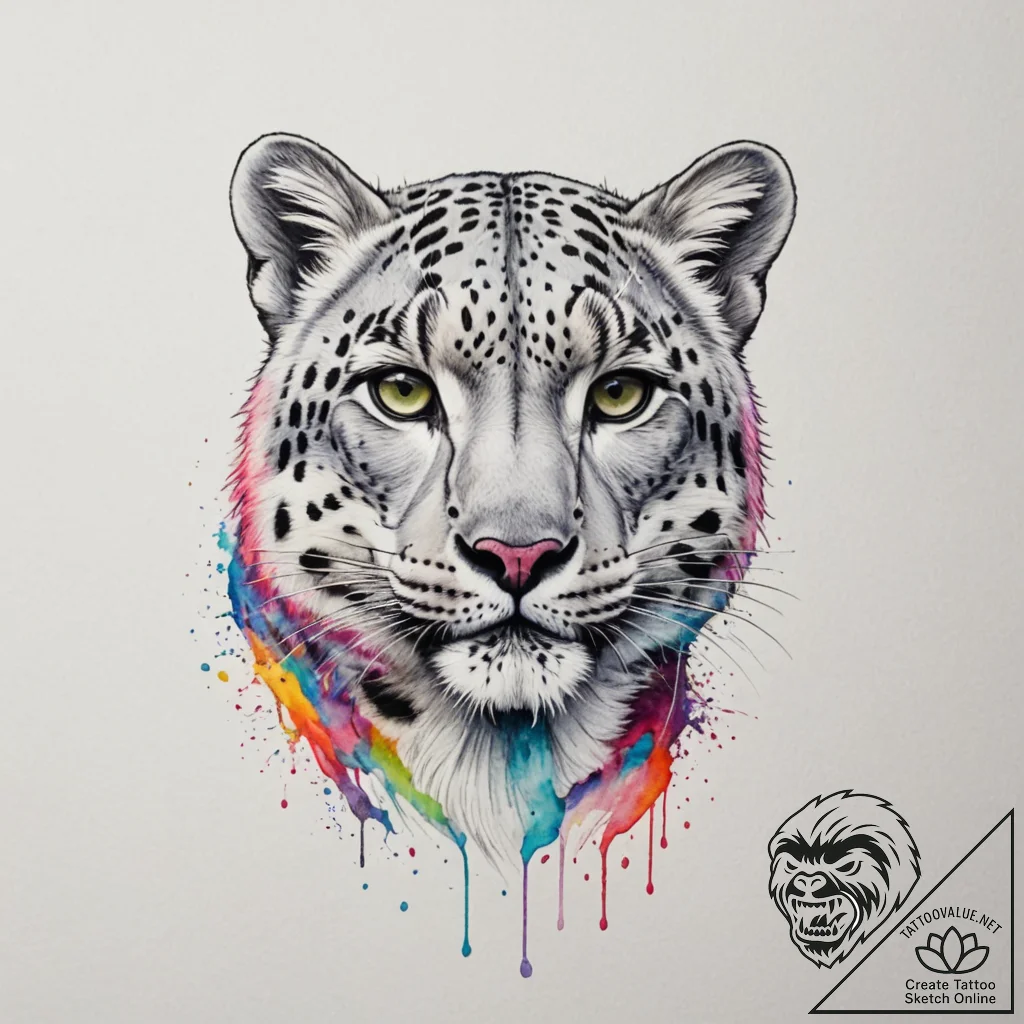 Snow leopard - minimalism, vibrant color - tattoo sketch (№1755085816_0, 13.08.2025 11:50) — tattoovalue.net