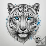 Snow leopard with blue eyes – linework, black & white – tattoo sketch (№1755085890_0, 13.08.2025 11:51) — tattoovalue.net