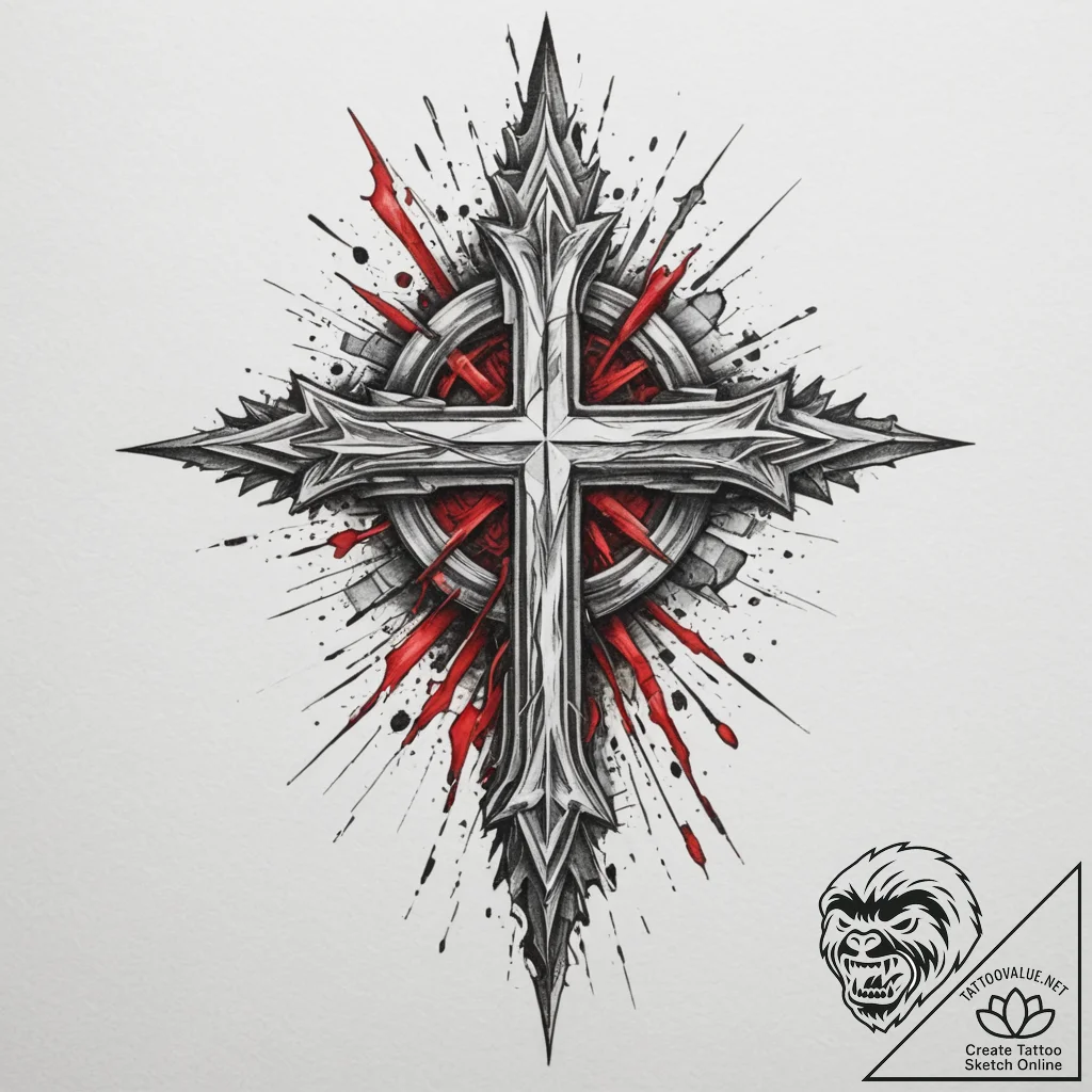 Tattoo design a shattered glass effect, with... - tattoo sketch (№1755085912_0, 13.08.2025 11:51) — tattoovalue.net