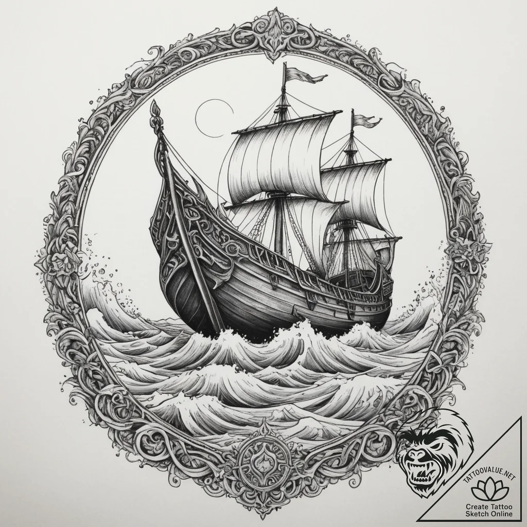 Tattoo design a stylized viking longship cutt... - tattoo sketch (№1755086317_0, 13.08.2025 11:58) — tattoovalue.net