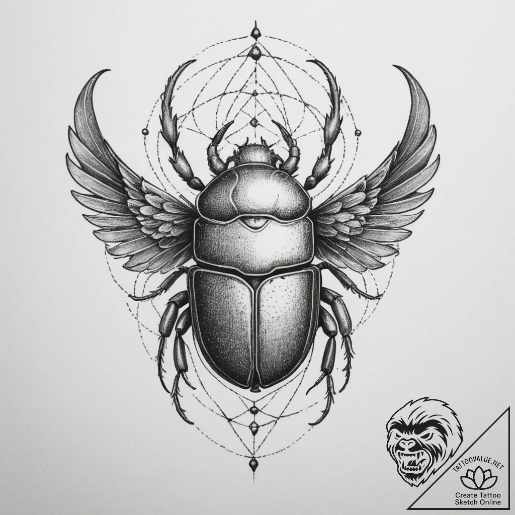 Scarab, concept art for tattoo, soft whip sha... - tattoo sketch (№1755089101_0, 13.08.2025 12:45) — tattoovalue.net