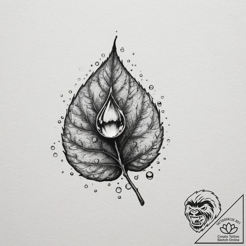 Tattoo design a single dewdrop glistening on... - tattoo sketch (№1755090099_0, 13.08.2025 13:01) — tattoovalue.net
