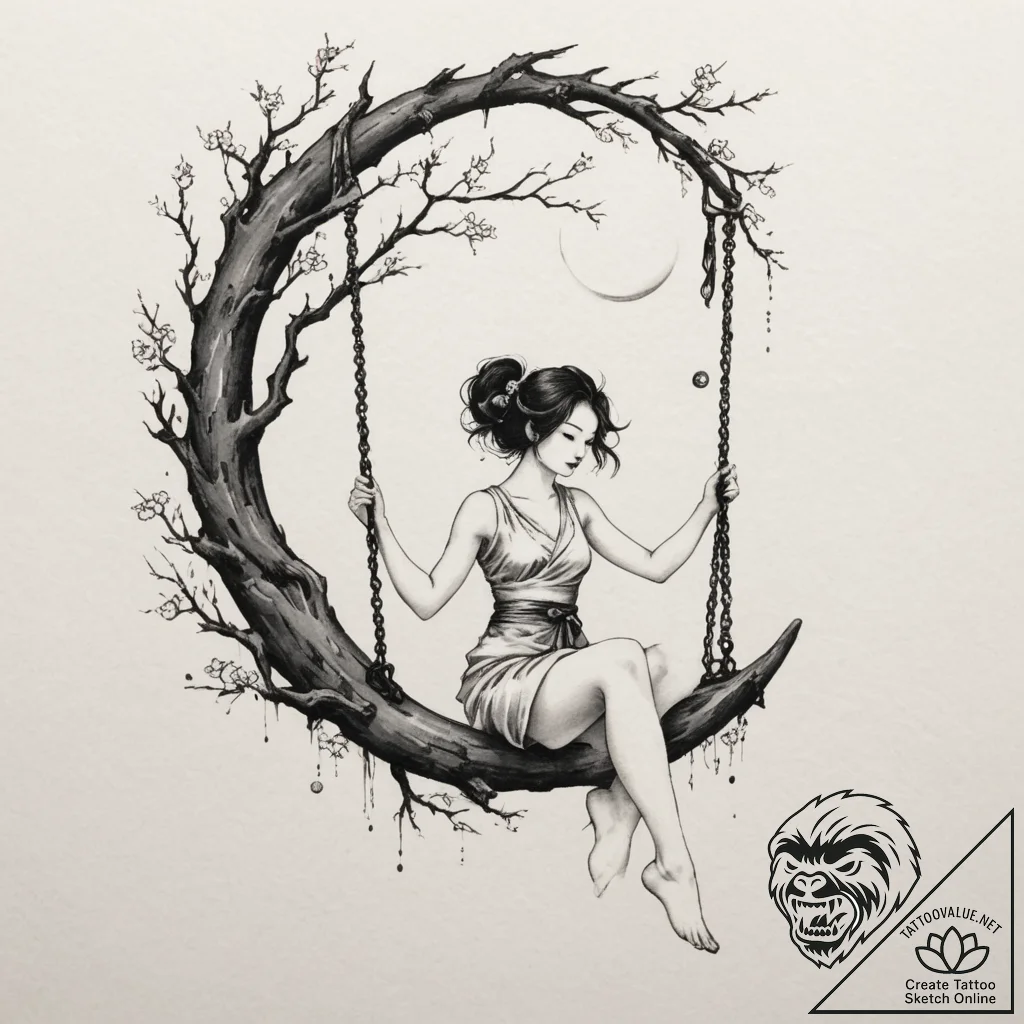 Tattoo design a silhouette of a girl on a swi... - tattoo sketch (№1755090520_0, 13.08.2025 13:08) — tattoovalue.net