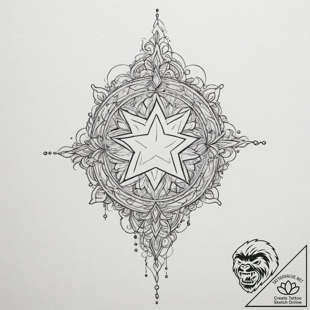 Tattoo design two stars reflecting in a body... - tattoo sketch (№1755091115_0, 13.08.2025 13:18) — tattoovalue.net