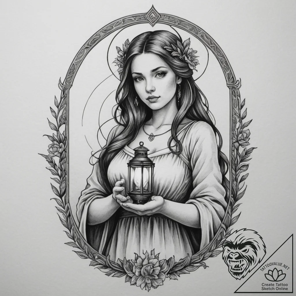 Tattoo design a virgo maiden with the "hermit... - tattoo sketch (№1755092116_0, 13.08.2025 13:35) — tattoovalue.net