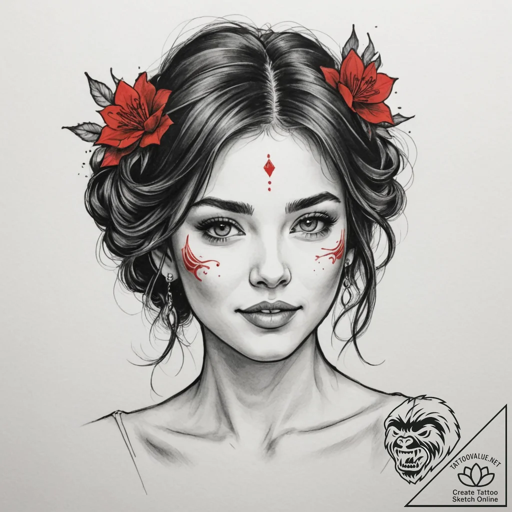Tattoo design: a portrait of lada, with a ben... - tattoo sketch (№1755093314_0, 13.08.2025 13:55) — tattoovalue.net