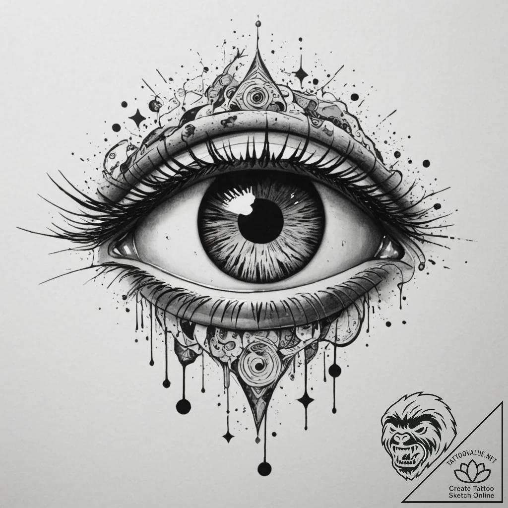 Tattoo sketch a cosmic eye with stars reflect... - tattoo sketch (№1755093513_0, 13.08.2025 13:58) — tattoovalue.net