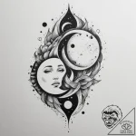 Tattoo sketch a celestial body split in half,… – tattoo sketch (№1755094704_0, 13.08.2025 14:18) — tattoovalue.net