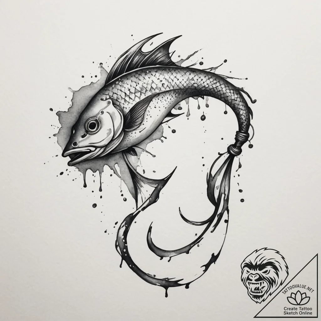 Tattoo design a powerful, simple fishing hook... - tattoo sketch (№1755095102_0, 13.08.2025 14:25) — tattoovalue.net