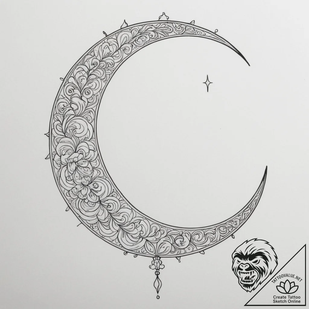 Crescent moon, concept art for tattoo, clean... - tattoo sketch (№1755096107_0, 13.08.2025 14:41) — tattoovalue.net