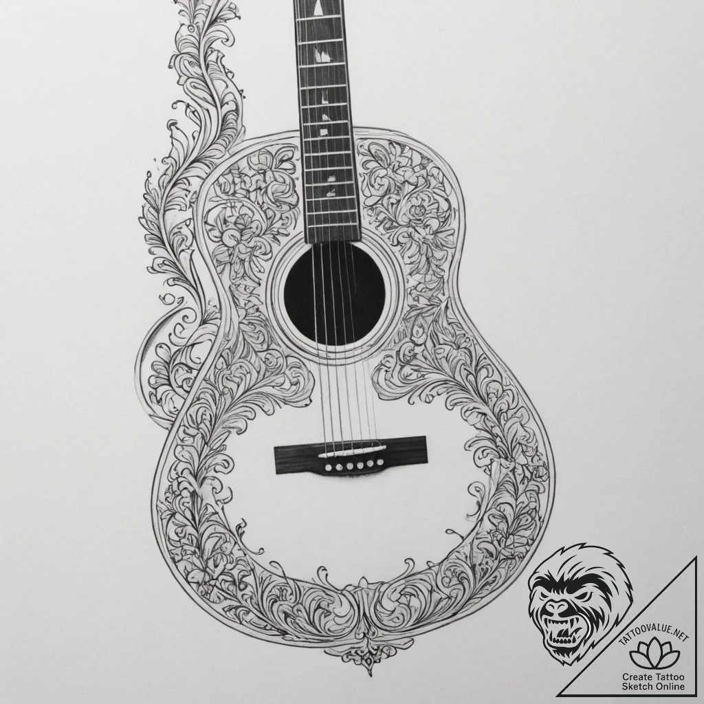A close-up of the intricate fretwork on an ac... - tattoo sketch (№1755096900_0, 13.08.2025 14:55) — tattoovalue.net