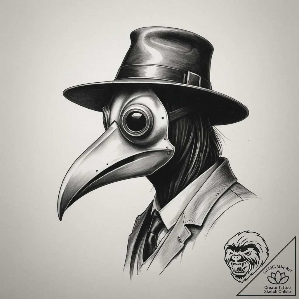 A plague doctor mask (is there, but can be a... - tattoo sketch (№1755097096_0, 13.08.2025 14:58) — tattoovalue.net