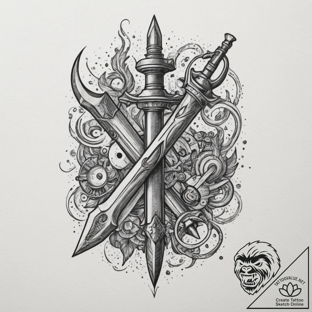 Tattoo sketch: a celestial blacksmith's tools... - tattoo sketch (№1755098501_0, 13.08.2025 15:21) — tattoovalue.net