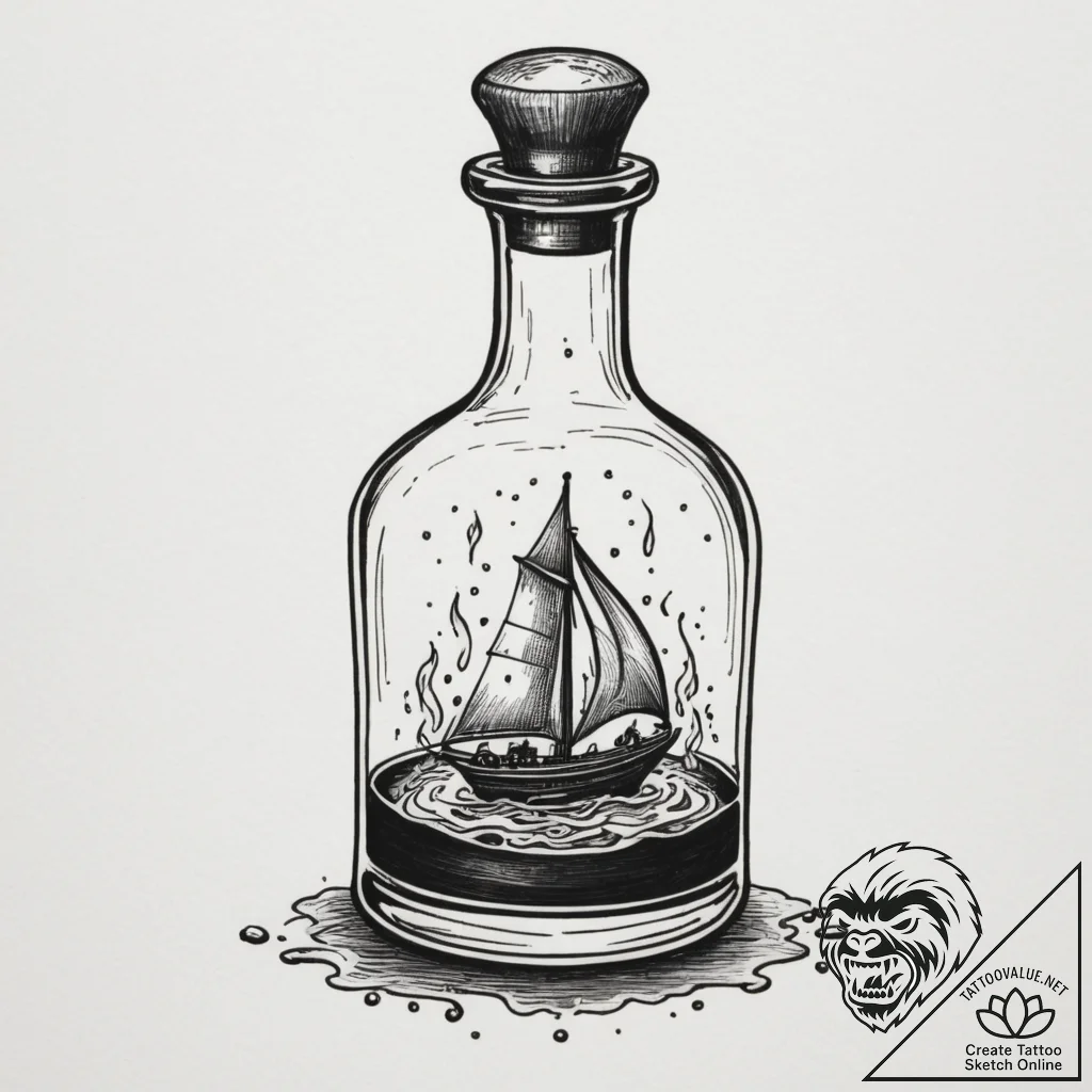 Potion bottle with glowing liquid, ink illust... - tattoo sketch (№1755098906_0, 13.08.2025 15:28) — tattoovalue.net