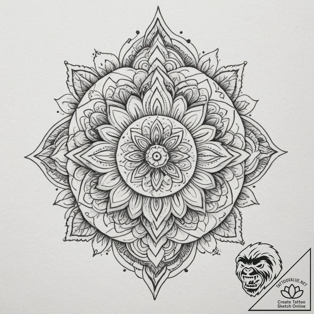 Tattoo design: a geometrical mandala incorpor... - tattoo sketch (№1755099306_0, 13.08.2025 15:35) — tattoovalue.net
