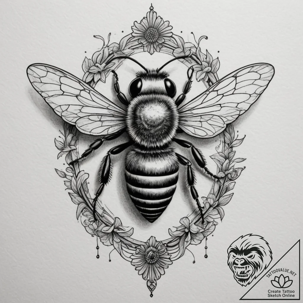 Bee, artistic tattoo sketch, detailed cross-h... - tattoo sketch (№1755100535_0, 13.08.2025 15:55) — tattoovalue.net